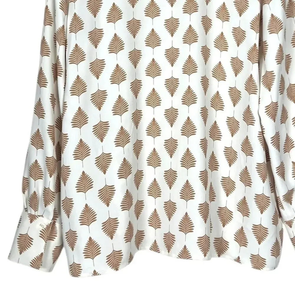 Ann Taylor Women's Size L Ruffle Neck Button-Up Top Blousy Relaxed Fit Career